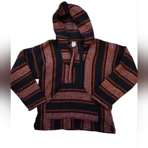 BAJA Striped Rug Hoodie.  Unisex.  Size Small.  Red & Black